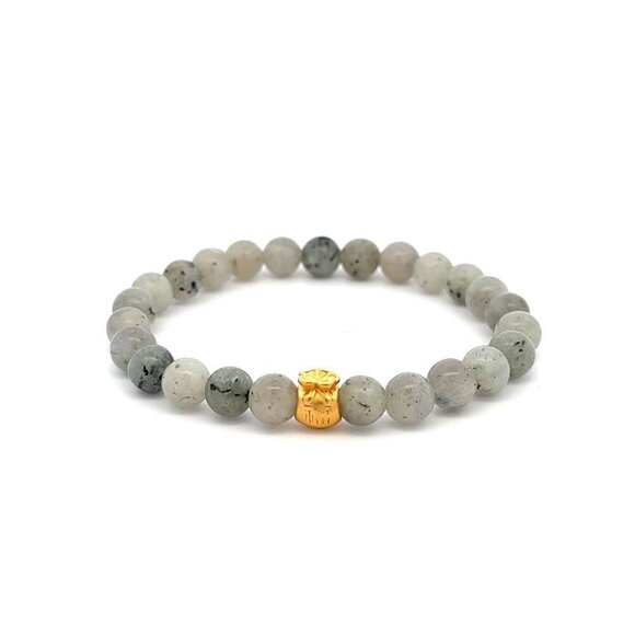 24K Yellow Gold Money Bag Lucky Bracelet Labradorite Gemstones 6mm - Picture 1 of 5